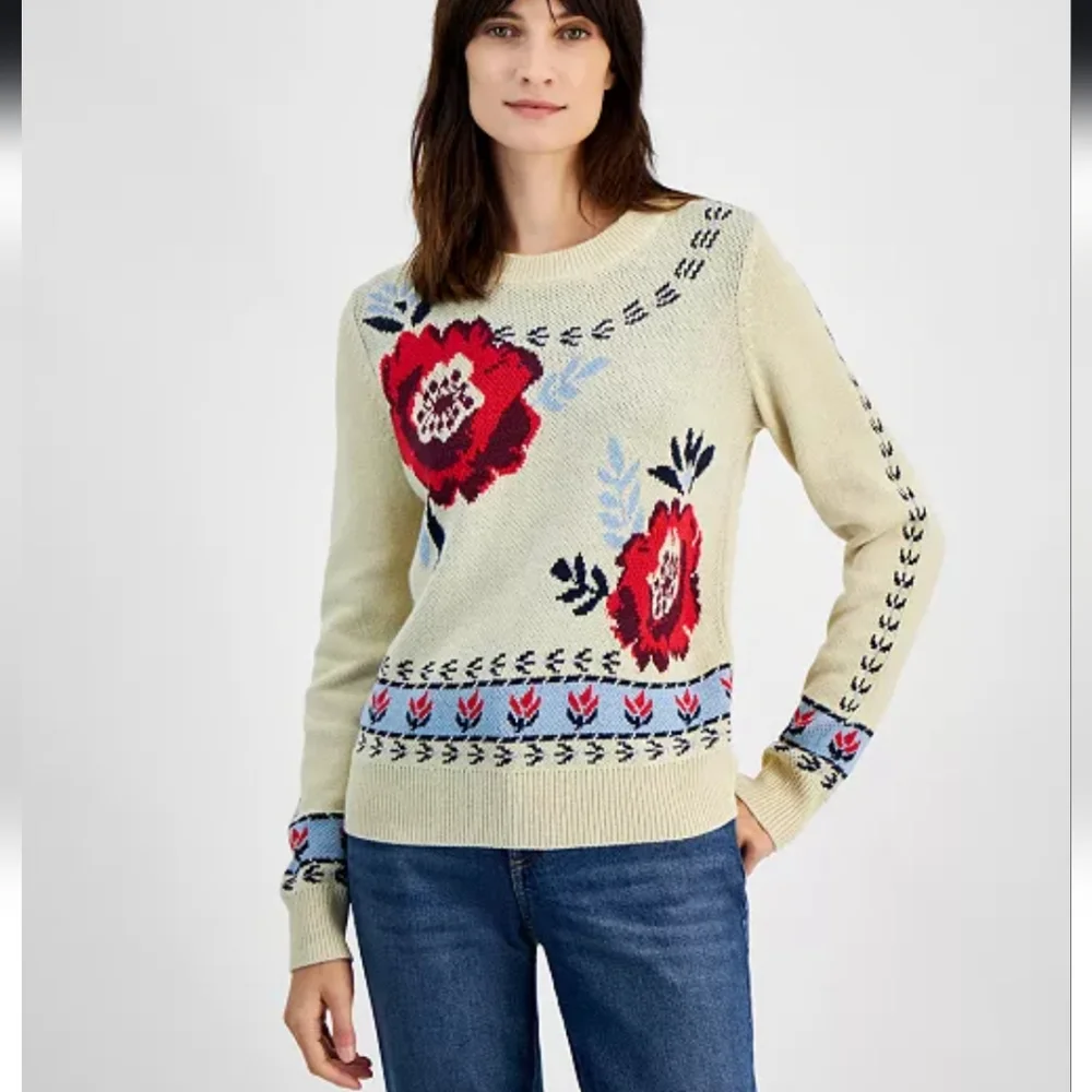 Style & Co Macy's Sweater With Red Roses - Picture 1 of 6